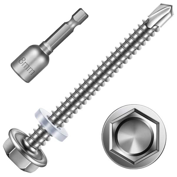 #10 x 2 in. Stainless Steel Hex Washer Head Self Drilling Sheet Metal Screws (100-Pack)