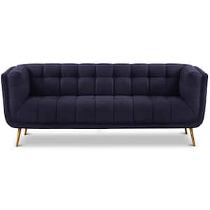 Kansas 86 in. W Square Arm Mid Century Modern Style Comfy Boucle Fabric Sofa in Dark Blue (Seats 3)