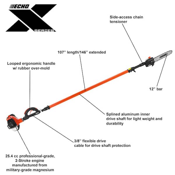 12 in. 25.4 cc Gas 2-Stroke X Series Telescoping Power Pole Saw with Loop Handle and Shaft Extending to 12.1 ft.