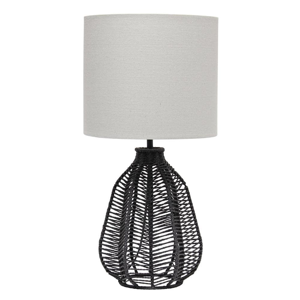 21 in. Black Tall Boho Coastal Paper Rope Rattan Wicker Look Standard Table