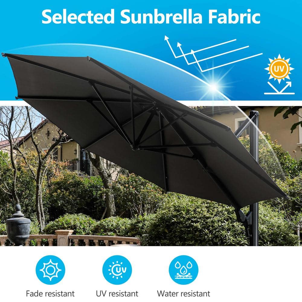 11 ft. Gray Cantilever Patio Umbrella with Steel Pole and 360° Rotation
