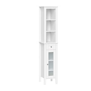 Prescott 11.75 in. W x 60 in. H x 13 in. D White Linen Cabinet Tall Bathroom Storage and Organizer with Drawer