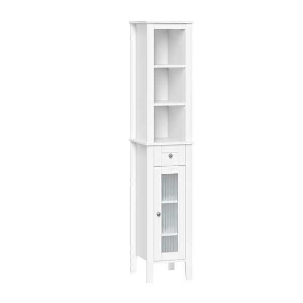 64 H White Bathroom Tall Narrow Storage Cabinet with Doors for