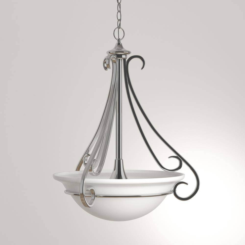 Torino Brushed Nickel 3-Light Inverted Pendant with Etched Glass Bowl