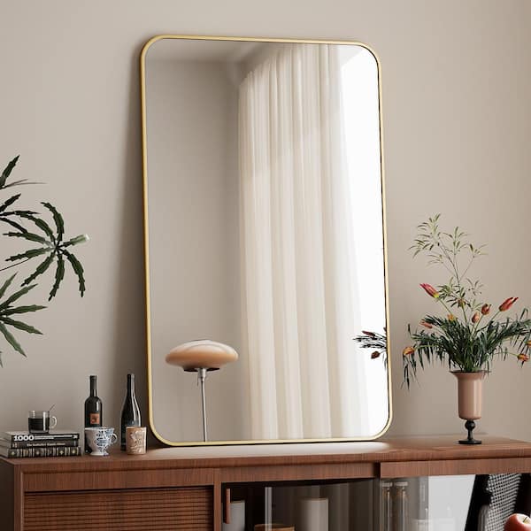 29.5 in. W x 47.2 in. H Rectangular Gold Aluminum Alloy Framed Wall Vanity Mirror Bathroom Mirror
