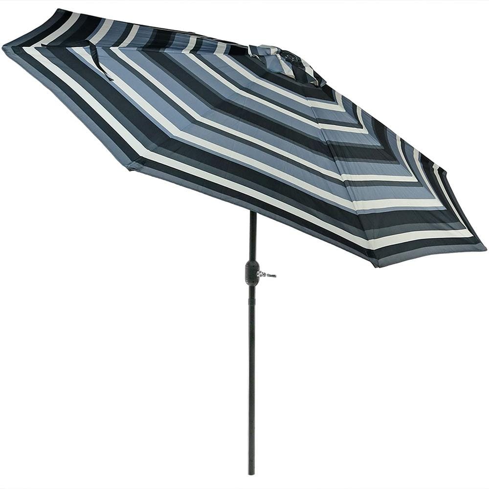 9 ft. Aluminum Pole Market Push Button Tilt Patio Umbrella in Grey and Whit