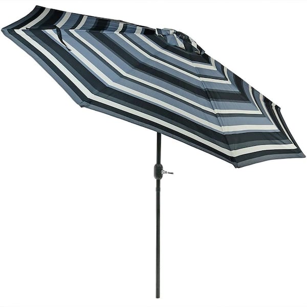 Unbranded 9 ft. Aluminum Pole Market Push Button Tilt Patio Umbrella in Grey and White Stripes