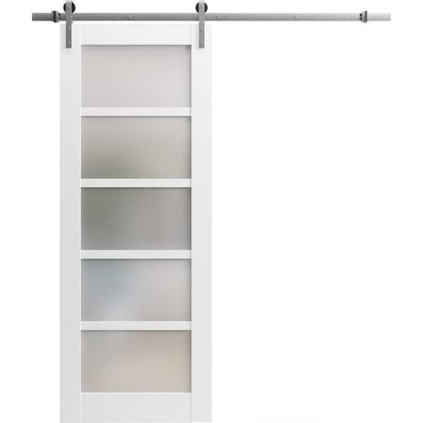 Sartodoors 18 in. x 84 in. 1 Panel Frosted Glass White Solid MDF Sliding Barn Door with Hardware Kit