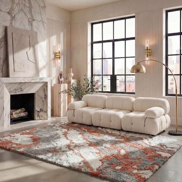 Horizon Shag 6 ft. x 9 ft. Gray/Rust Abstract Marble Area Rug
