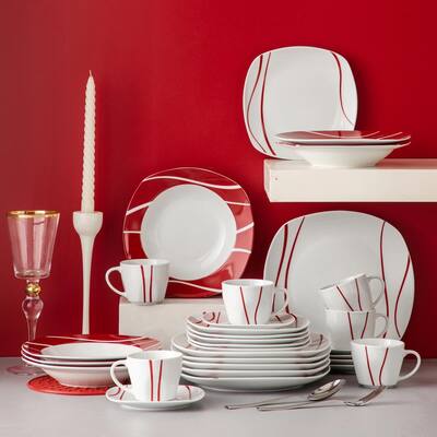 Felisa 30-Piece Modern White with Red Edge Porcelain Dinnerware Set (Service for 6)