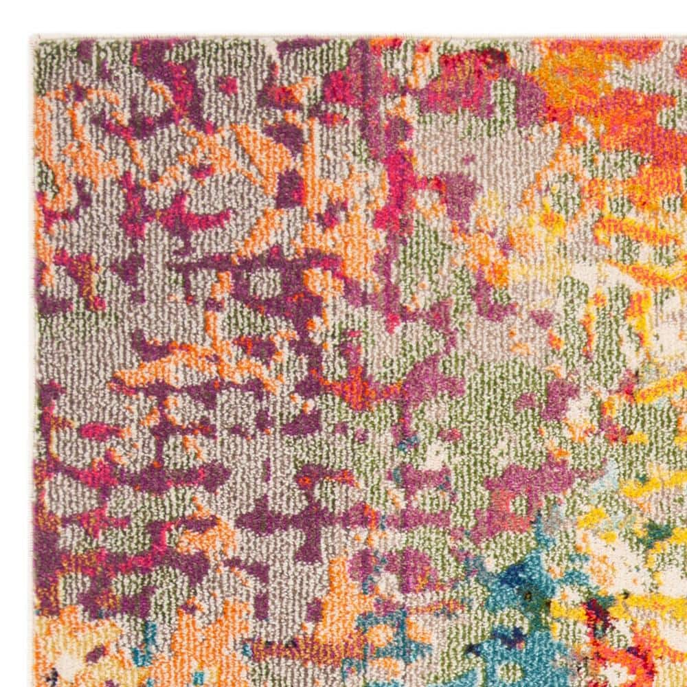 Ivory and Multicolor Abstract Hand-Knotted 8' x 10' Rug