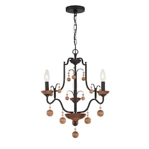 Colonial Charm 3-Light Old World Bronze Candlestick Chandelier with Walnut Accents
