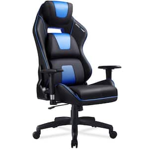Blue Gaming Chair Ergonomic Triple Back Support Breathable Leather Reclining Rocking Computer Chair