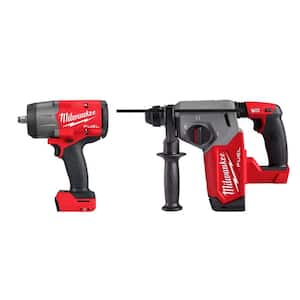 M18 FUEL 18V Lithium-Ion Brushless Cordless 1/2 in. Impact Wrench with Friction Ring & 1 in. SDS Plus Rotary Hammer