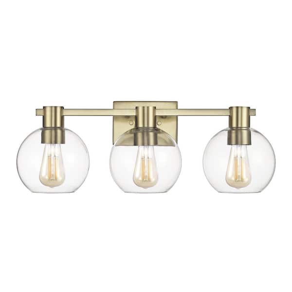 Globe Electric Globe 24 in. 3-Light Matte Brass Vanity Light with Clear Glass Shades