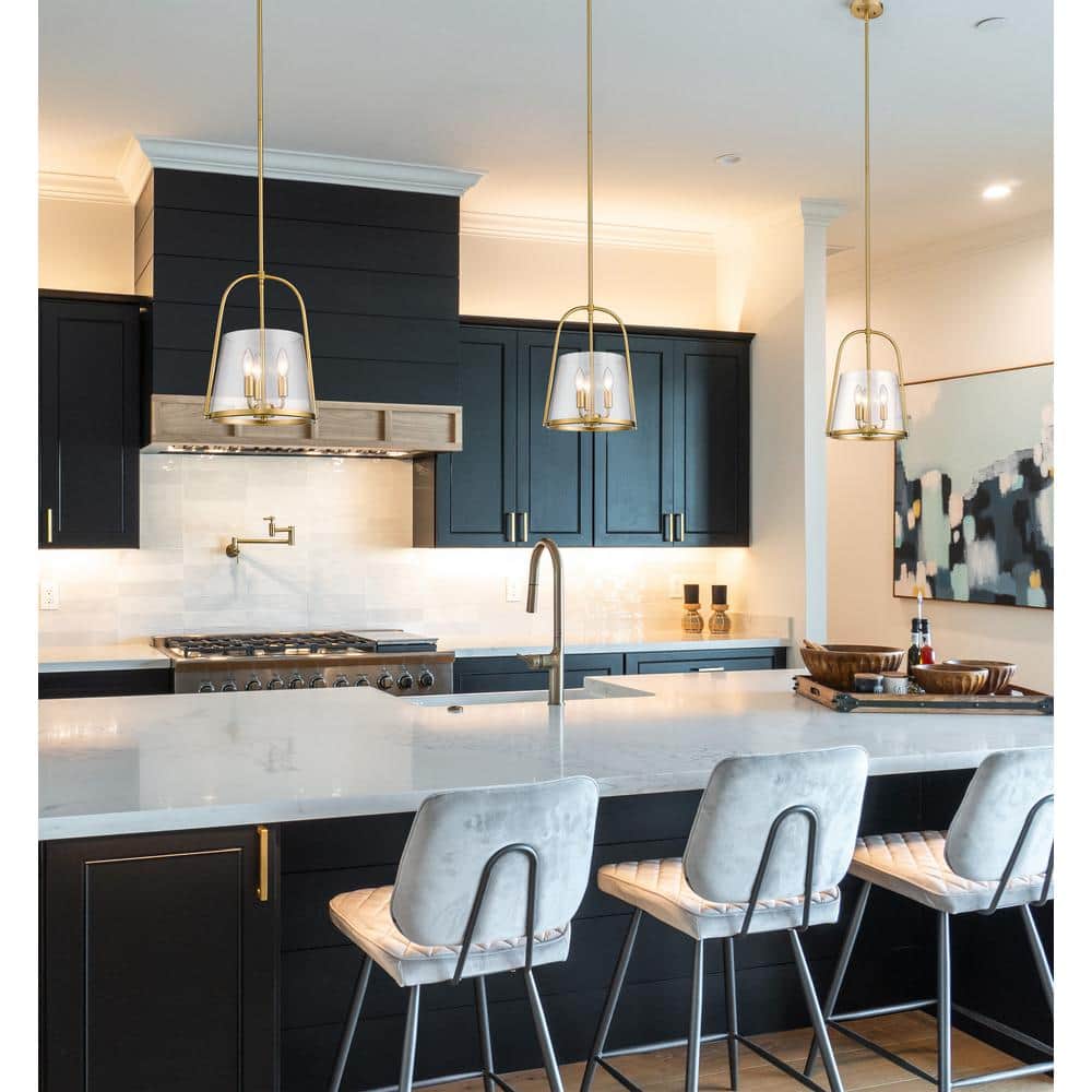 Modern Gold Steel and Glass 3-Light Pendant