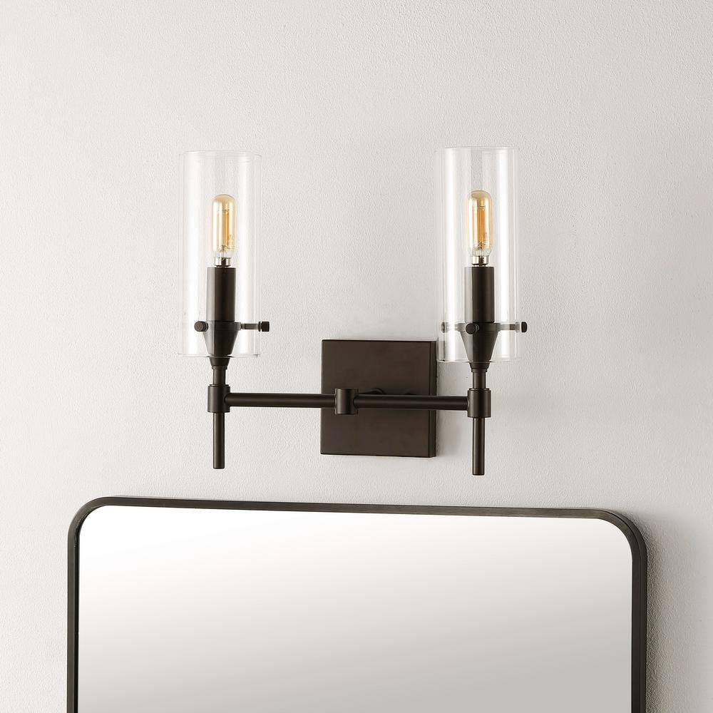 Cato Modern 13.5" Oil-Rubbed Bronze LED Vanity Light with Clear Glass