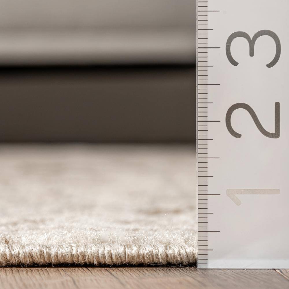 Beige Round Washable Floral Synthetic Area Rug