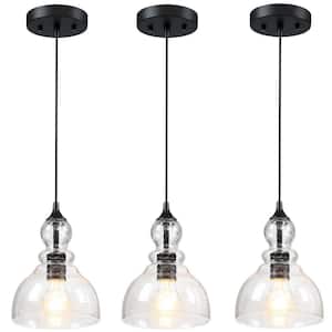 1-Light Dark Bronze Modern Industrial Chandeliers Small Glass Pendant Hanging Ceiling Fixture (3-Pack)
