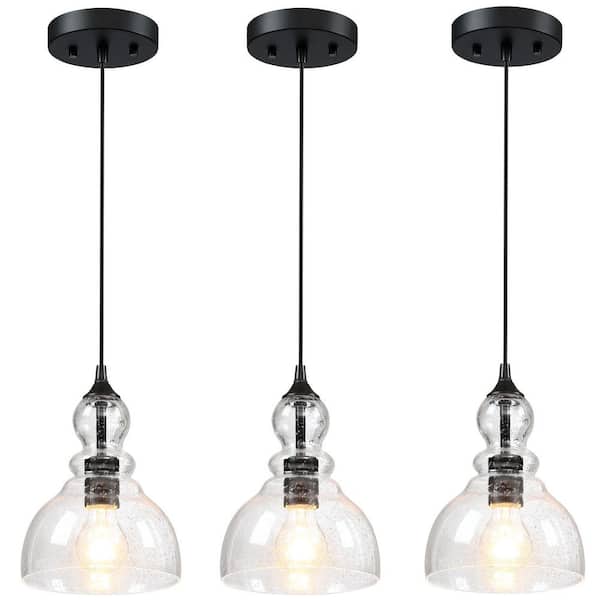 Pia Ricco 1-Light Dark Bronze Modern Industrial Chandeliers Small Glass Pendant Hanging Ceiling Fixture (3-Pack)