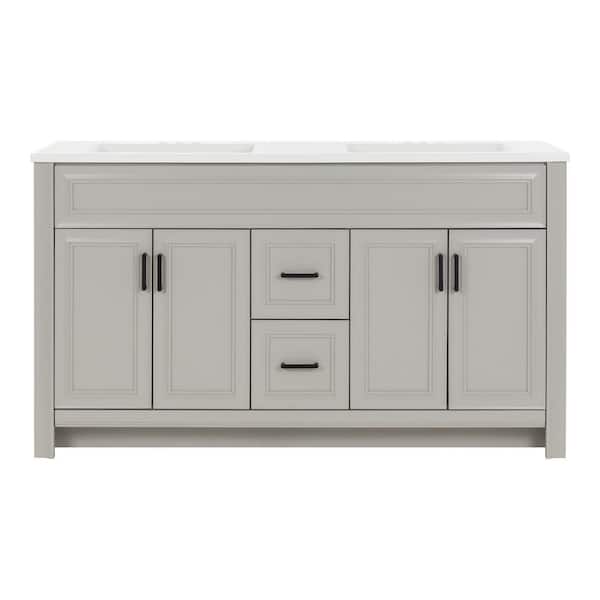 Mavis 61 in. Double Sink Light Gray Bath Vanity with White Cultured Marble Top (Assembled)