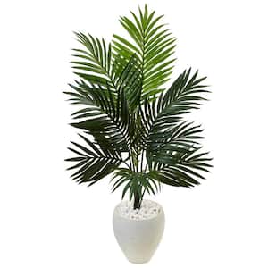 Indoor Kentia Palm Artificial Tree in White Oval Planter