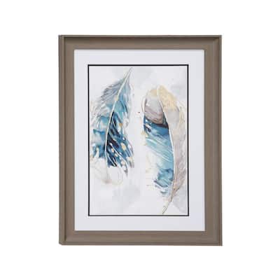 17.5 in. x 23.5 in. Brown Eclectic Decor Watercolor Feathers Print in Rectangular Wood Frame
