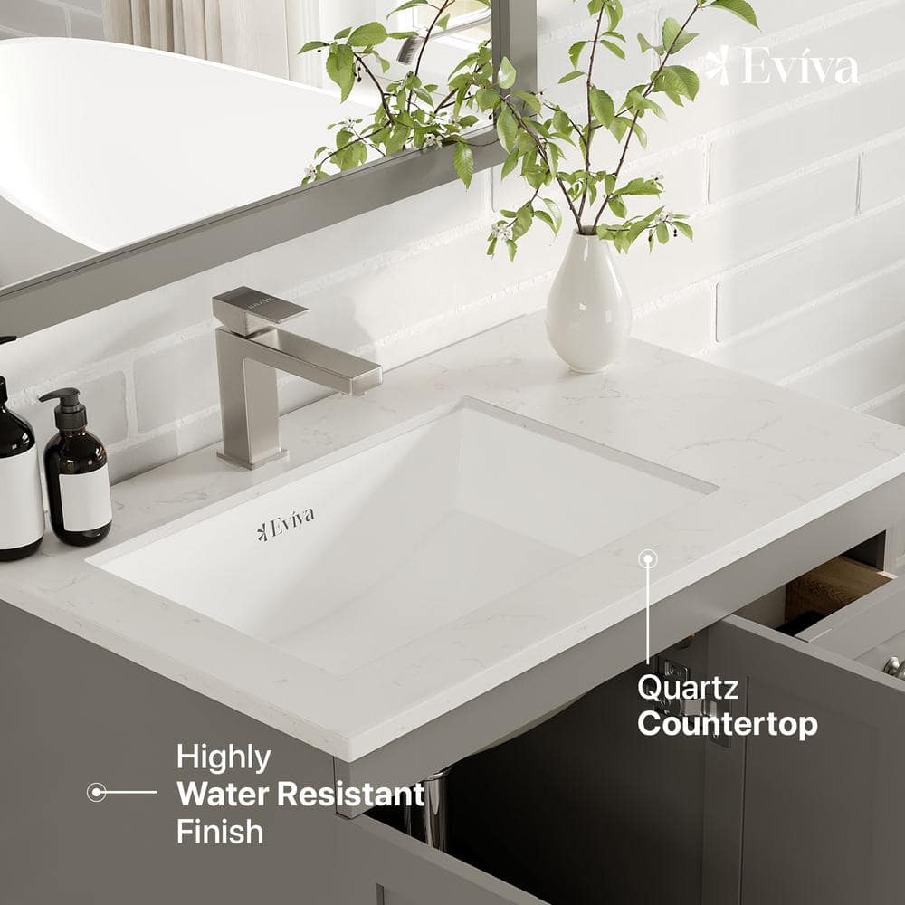 Happy 30" Gray Freestanding Bathroom Vanity with Marble Top