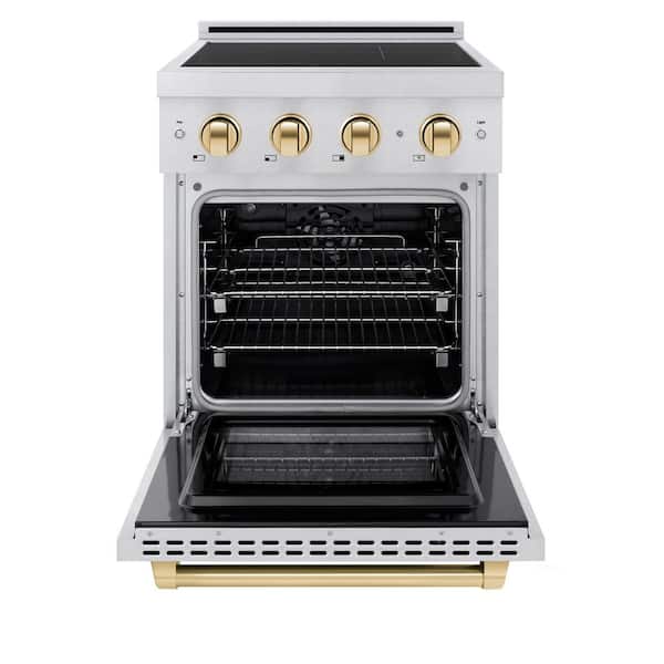 Autograph 24 in. 3.2 cu. ft. Paramount Induction Range with 3 Element Cooktop in Satin Stainless Steel with Gold Accents