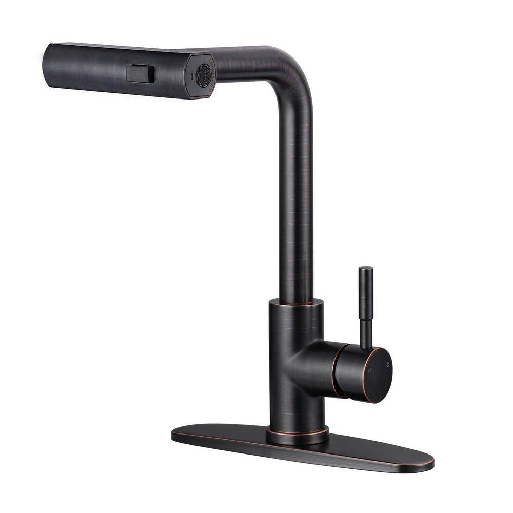 14 in. H Single Handle 360° Swivel Spout Pull Down Sprayer Kitchen Faucet with 3-Mode Spray in Oil Rubbed Bronze price history on PriceWatchPro