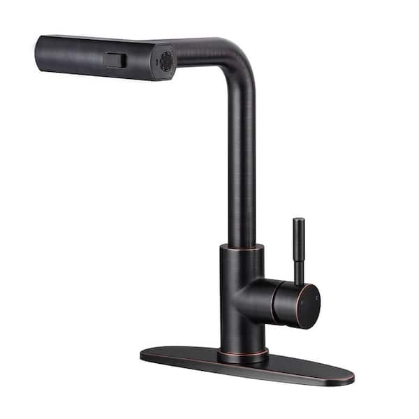 14 in. H Single Handle 360° Swivel Spout Pull Down Sprayer Kitchen Faucet with 3-Mode Spray in Oil Rubbed Bronze