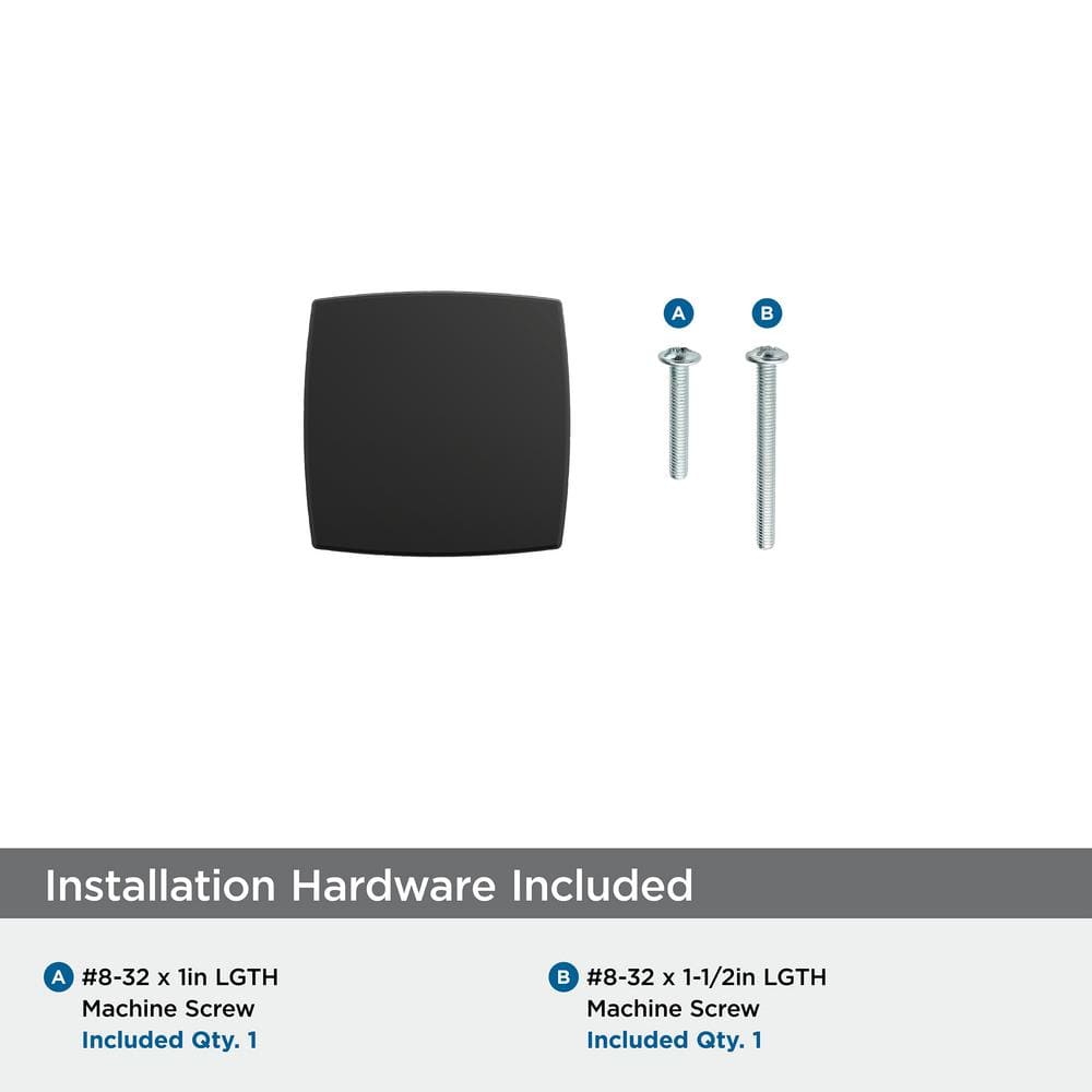 Everett 1-1/4 inch Matte Black Square Cabinet Knob with Mounting Hardware