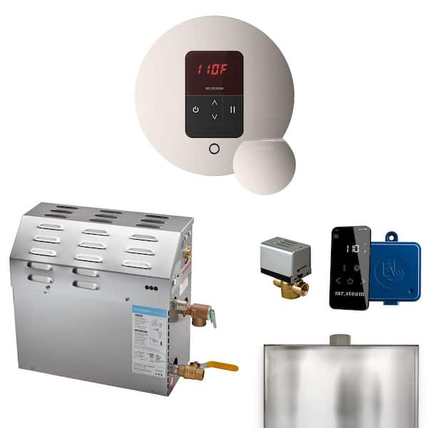MS 12 kW (12000 W) Steam Shower Generator Package with Round iTempo Control in Polished Nickel and Accessories