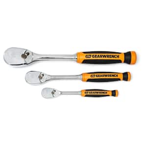 1/4 in., 3/8 in. and 1/2 in. Drive 90-Tooth Dual Material Teardrop Ratchet Set (3-Piece)