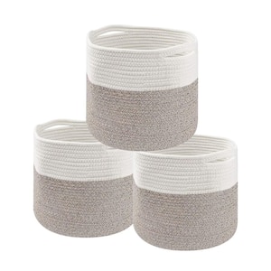 11 x 11 in. White and Brown Nesting Cotton Rope Storage Basket Set, 3-Pieces