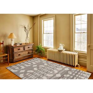 Ivory 5 ft. x 8 ft. Rectangle Abstract Polyester, Wool, Panipat Cotton Area Rug