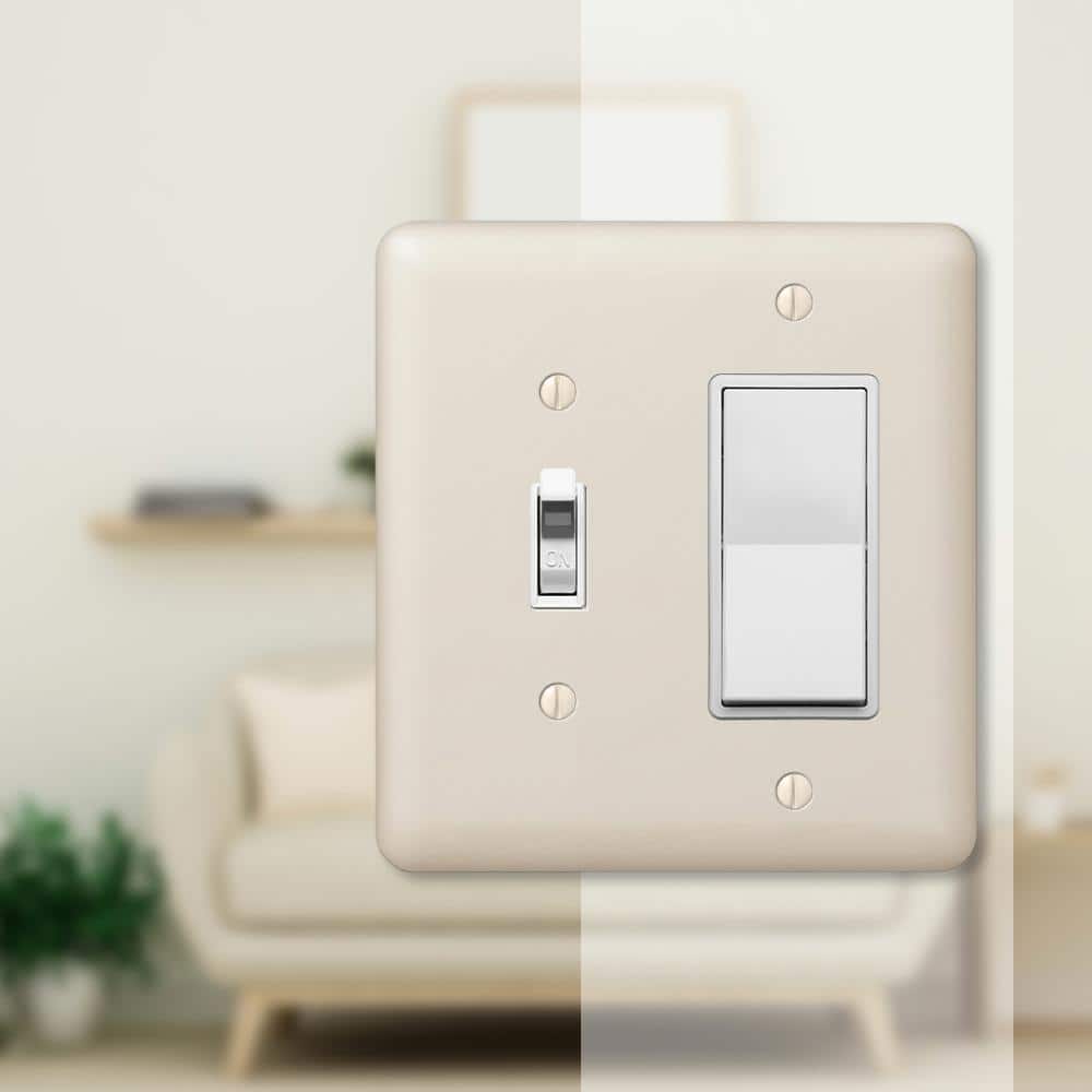 Amerelle Almond 2-Gang Stamped Steel Decorator Toggle Wall Plate