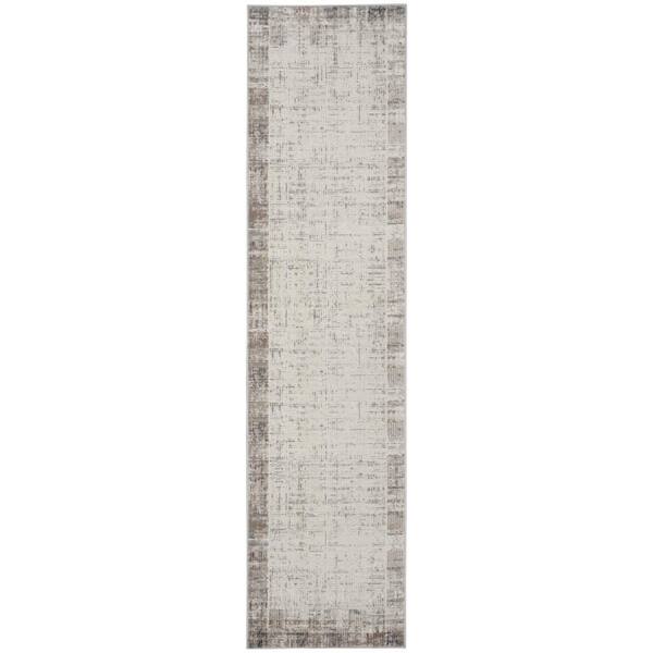 2 ft. x 16 ft. Ivory Abstract Washable Area Rug