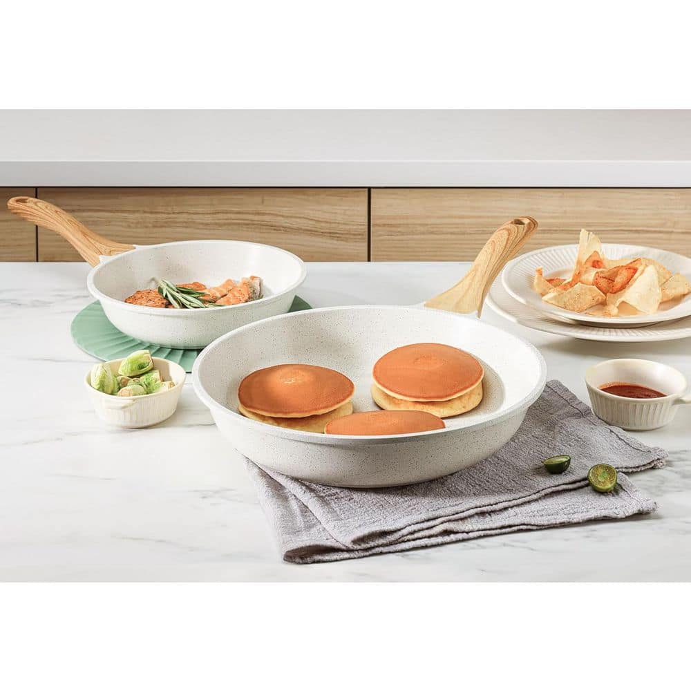 Anqtovp Ceramic Nonstick Sauce Pan w/Lid Beige White