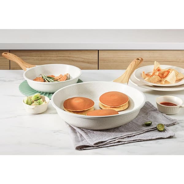 4.7 qt. Ceramic Nonstick Sauce Pan w/Lid Beige White Induction Compatible Stay-Cool Handle PFAS-Free Cookware Aluminum