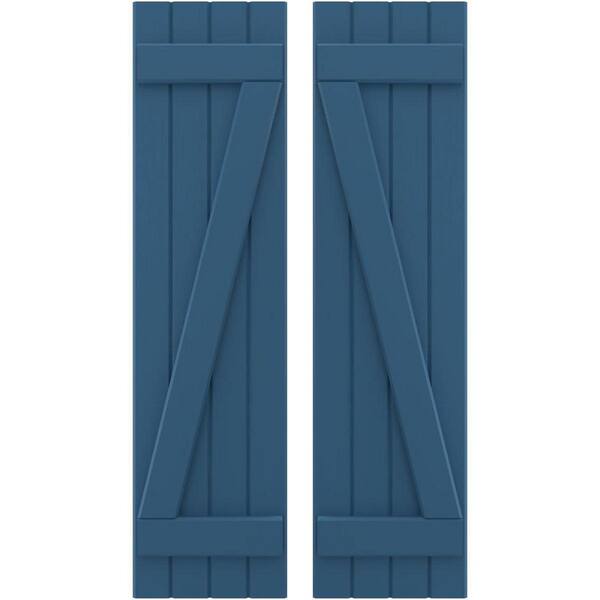 Ekena Millwork 14 in. W x 38 in. H Americraft 4 Board Exterior Real Wood Joined Board and Batten Shutters with Z-Bar Sojourn Blue
