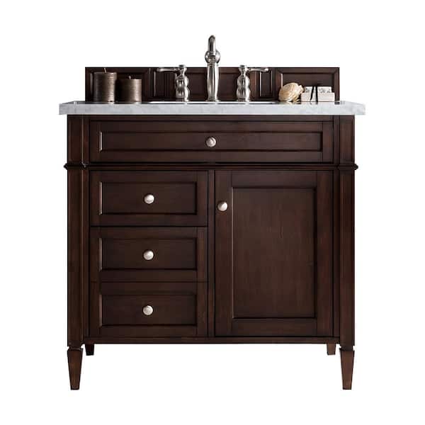 James Martin Vanities Brittany 36 in. W x 23.5 in.D x 34 In.H Single Bath Vanity in Burnished Mahogany with Solid Surface Top in Arctic Fall