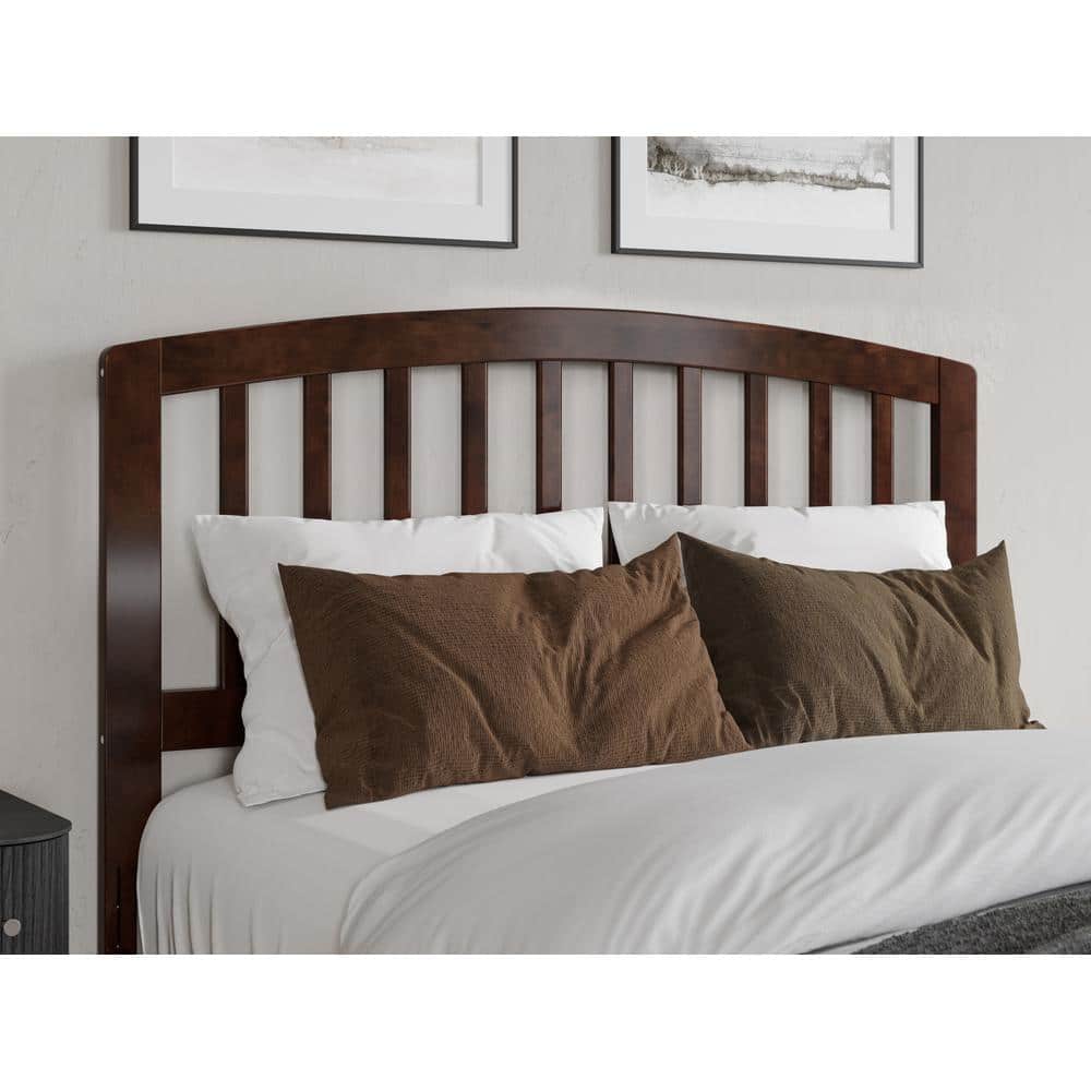 Quincy Walnut Full Solid Wood Low Profile Platform Bed with Slatted Headboard