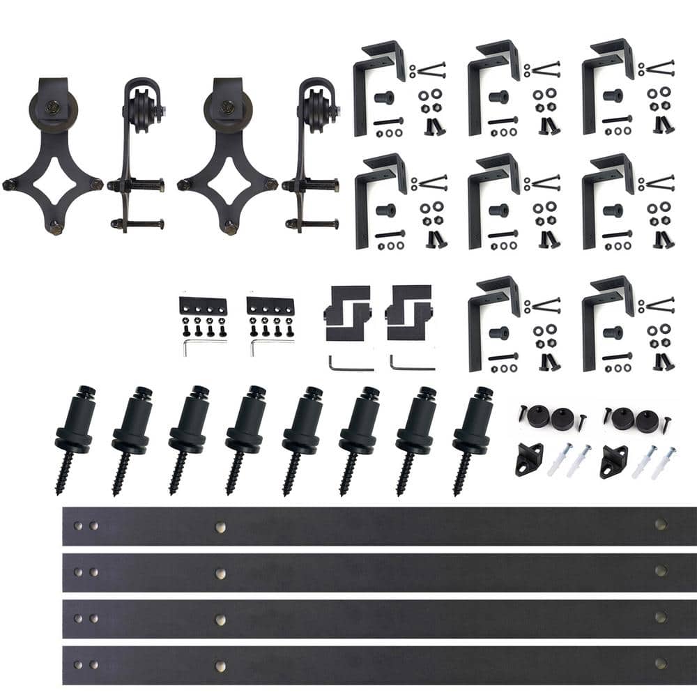 Rustic Black Double Track Bypass Sliding Barn Door Hardware Kit