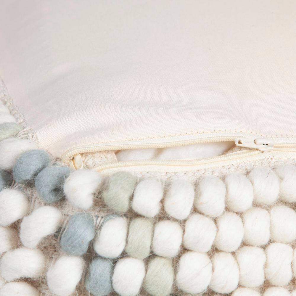 Oversized Cream & Teal New Zealand Wool Square Pouf