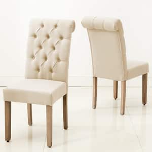 Natalie Roll Top Tufted Grey Linen Fabric Modern Dining Chair (Set of 2)