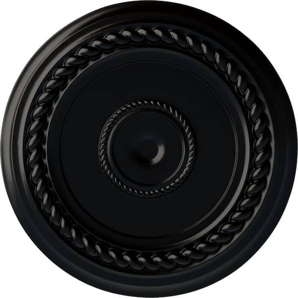 Ekena Millwork 19-5/8" x 1-1/2" Alexandria Rope Urethane Ceiling Medallion (Fits Canopies upto 4-5/8"), Hand-Painted Jet Black
