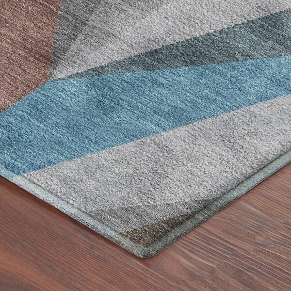 Mayfield Premium Machine Washable Abstract AMF2265 Teal 2 ft. x 7 ft. Runner Rug