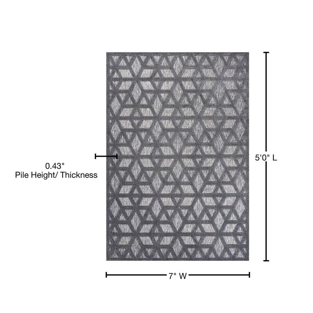Dark Gray Geometric Rectangular Indoor/Outdoor Rug