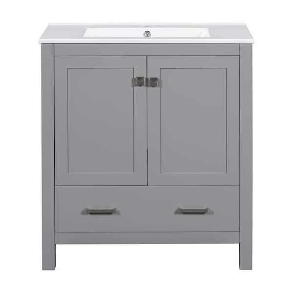 Zolaris 30 in. Modern Freestanding Gray Bath Vanity with White Ceramic Top, Shelves, Drawers, Wood